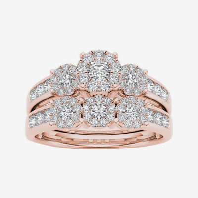 3/4 CT.T.W. Natural Diamond 10K Rose Gold Bridal Ring Set, Color: Rose ...