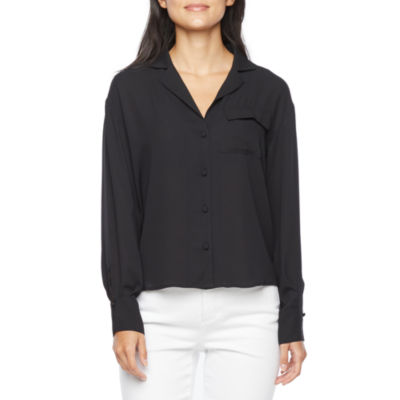 Buy Women's Pleated Long Sleeve Button Down Longline Blouse Shirt