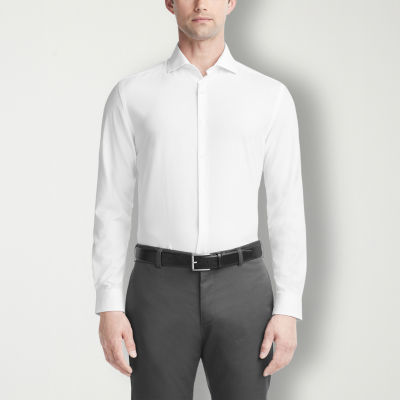 HUGO - Logo-collar slim-fit shirt in stretch-cotton canvas