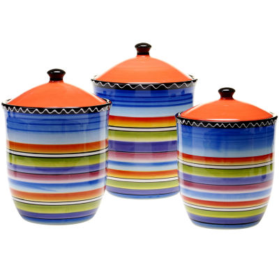 Indigo Rooster Ceramic Kitchen Canister Set