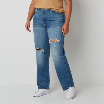 a.n.a Plus Womens High Rise 90's Loose Jean, Color: Med Galaxy - JCPenney