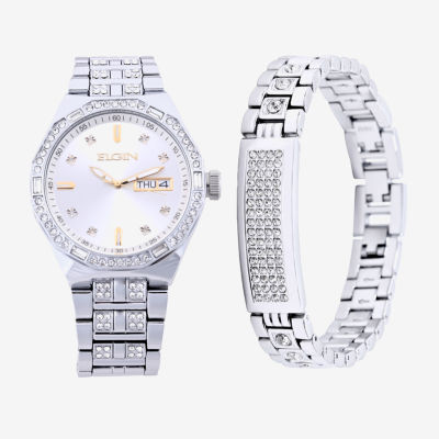 Elgin men's crystal accented watch and 2025 matching bracelet gold