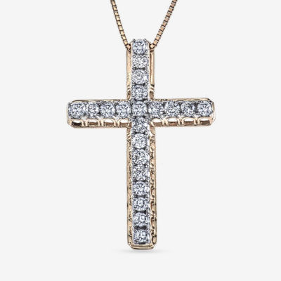 Womens 1/2 CT. T.W. Mined White Diamond 14K Gold Cross Pendant Necklace