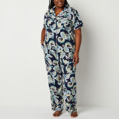 Liz Claiborne Womens Plus Short Sleeve 2 pc. Pant Pajama Set