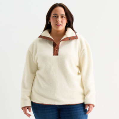 St. John's Bay Womens Plus Mock Neck Long Sleeve Sweatshirt, Color