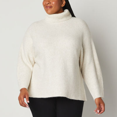 Liz Claiborne Plus Womens Turtleneck Long Sleeve Paisley Pullover
