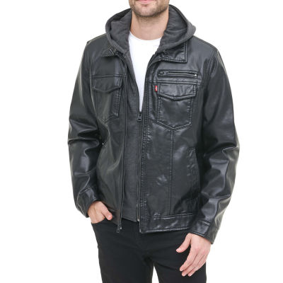 Levi's Faux Leather Trucker Jacket - Men's - Black W Chambray Lining M
