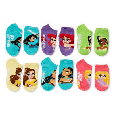 Disney Big Girls 6 Pair Princess Low Cut Socks, Color: Assorted