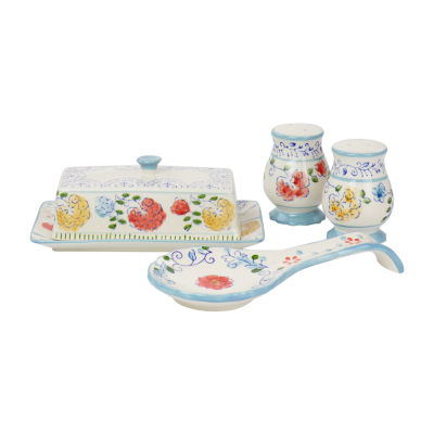 The Pioneer Woman Willow 4-Piece Measuring Scoop Set Floral Ceramic