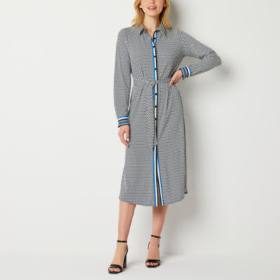 Geo border clearance tie neck dress