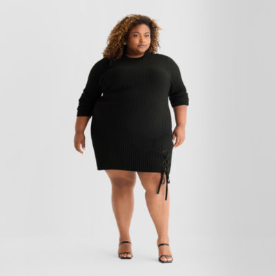 Ashley Graham Womens Plus Long Sleeve Sweater Dress, Color