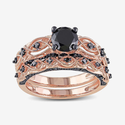 Midnight Black Diamond 1â…œ CT. T.W. Black Diamond 10K Rose Gold Bridal  Ring Set