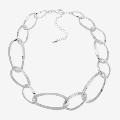 Worthington Silver Tone Padlock Charm 17 Inch Link Collar Necklace
