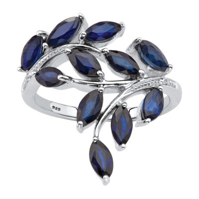 Womens Diamond Accent Genuine Blue Sapphire Platinum Over Silver