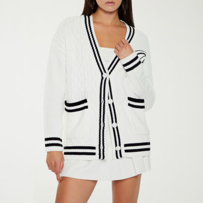 Forever 21 Womens Long Sleeve Open Front Cardigan Juniors Color White black JCPenney