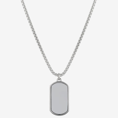 Men's Oxidized Sterling Silver Dog Tag Necklace in Black Hematite