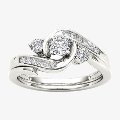 1/2 CT. T.W. Diamond 10K White Gold 3-Stone Bypass Ring Set