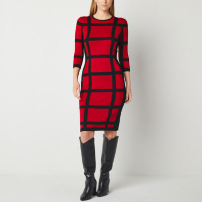 Danny Nicole Petite 3 4 Sleeve Sweater Dress Color Red Black