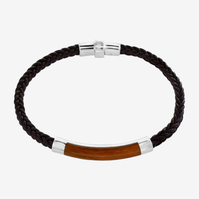 Mens Brown and Black Braided Leather Bracelet