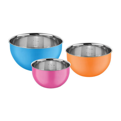 Mesa Mia Stainless Steel 3-Pc. Mixing Bowl Set | Multicolored | One Size | Gadgets + Food Prep Prep Bowls | Dishwasher Safe