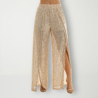 Wide leg gold trousers sale