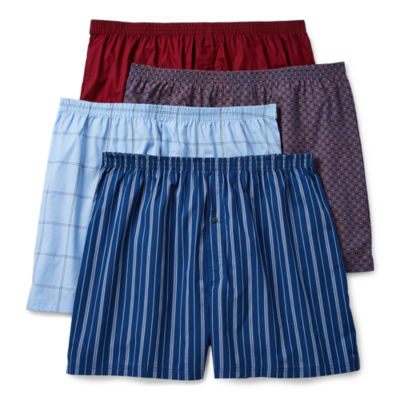 Stafford 4-Pack Men's 100% Cotton Knit Boxers Blue Green Assorted
