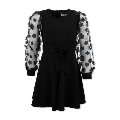 Speechless Girls' Short Sleeve Faux Wrap Knit Ruffled Dress