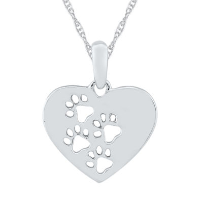 Womens 10K White Gold Cut-out Paw Print Heart Pendant Necklace - JCPenney