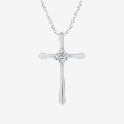 Gold cross necklace with store diamond in the middle