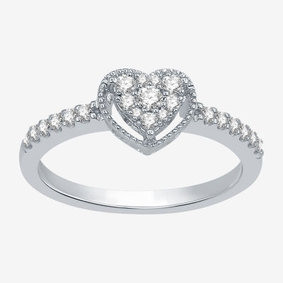 1/4 CT. T.W. Diamond Heart-Shaped Promise Ring, Color: White