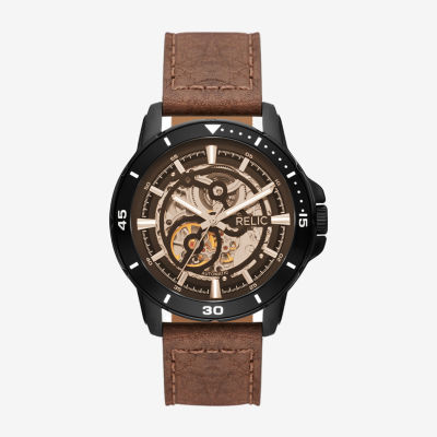 Relic By Fossil Mens Automatic Brown Leather Strap Watch Zr12663 JCPenney