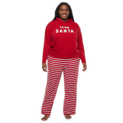 North Pole Trading Co. Team Santa Womens Plus Long Sleeve 2-pc. Pant Pajama  Set, Color: Red Stripe - JCPenney