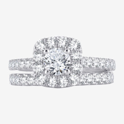 2 CT. T.W. Diamond Cushion Halo Bridal Set in 10K or 14K White