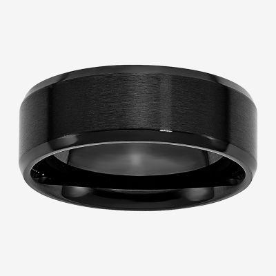 Mens 8mm Black Ion Plated Stainless Steel Wedding Band