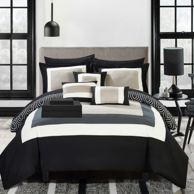 Livingston Black Comforter Bed In A Bag Set 12 piece King 