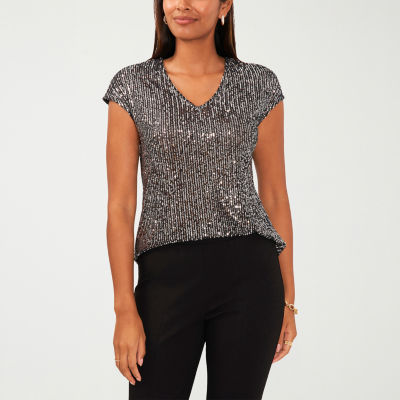 MSK Sequin Womens V Neck Short Sleeve Blouse JCPenney