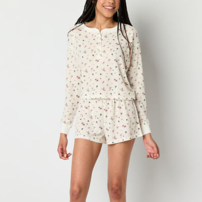 Arizona Body Womens Juniors Waffle Long Sleeve 2-pc. Shorts Pajama Set ...