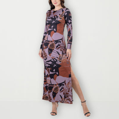 24seven Comfort Apparel Long Sleeve Paisley Maxi Dress