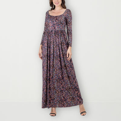 24seven Comfort Apparel Long Sleeve Floral Maxi Dress, Color: Purple Multi  - JCPenney