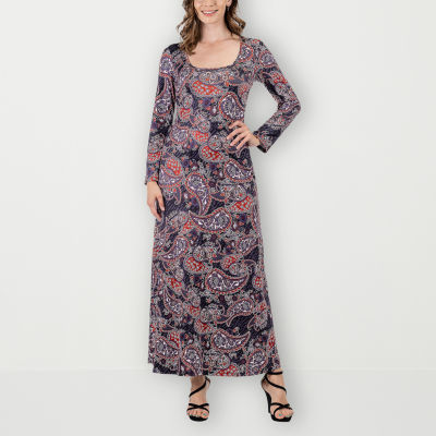 24seven Comfort Apparel Plus Womens Printed Long Maxi Dress