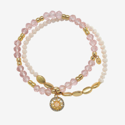 Bijoux Bar Gold Tone & Pink Beaded Stretch 2-pc. Star Bracelet Set