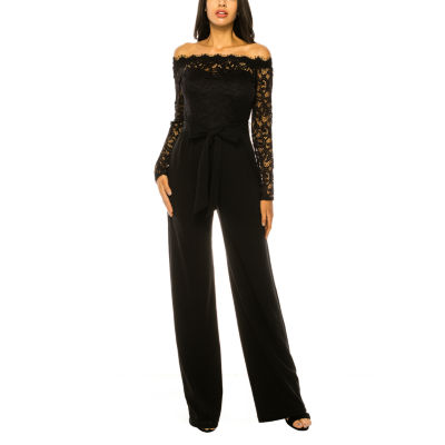 Premier Amour Off The Shoulder Long Sleeve Jumpsuit, Color: Black - JCPenney