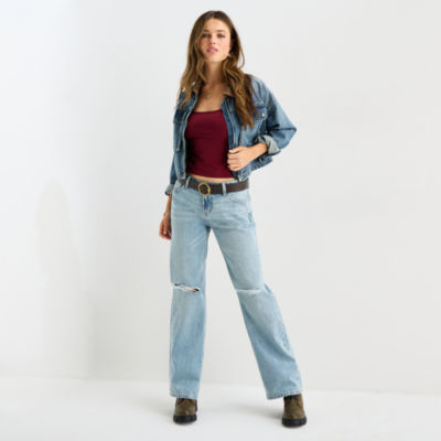 Arizona Bow Back Pocket Womens Juniors Low Rise Ripped Straight