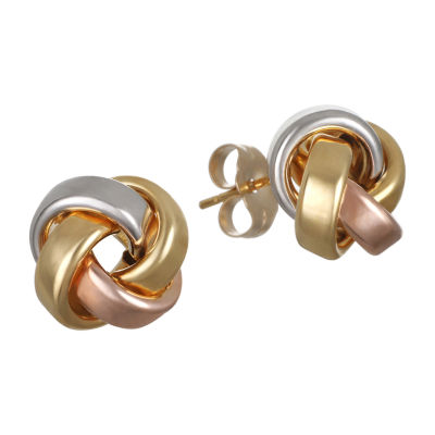 Orecchini A Perno Love Knot Oro 14kt Tricolore - Giallo, Bianco, Rosa, 9mm, Made In Italy, Lucidi