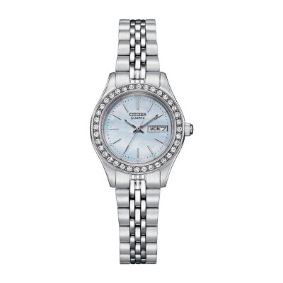 Citizen Quartz Womens Crystal Accent Silver Tone Stainless Steel