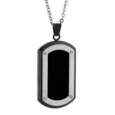 Mens Cubic Zirconia Gold-Tone Ion-Plated Stainless Steel Dog Tag Pendant  Necklace, Color: Yellow - JCPenney