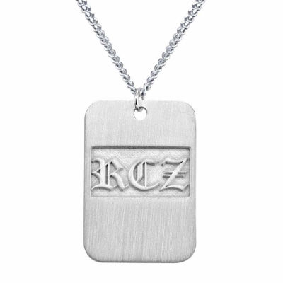 Personalized Initial Brushed Monogram Dog Tag Pendant Necklace