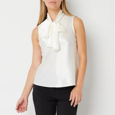 Cotton Silk Sleeveless Bow Neck Blouse