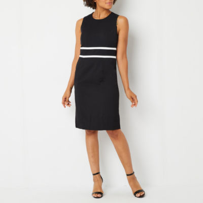 Black Label by Evan-Picone Sleeveless Contrast-Trim Sheath Dress, Color:  Black/lily White - JCPenney