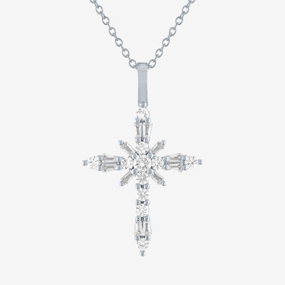 White sapphire store cross necklace